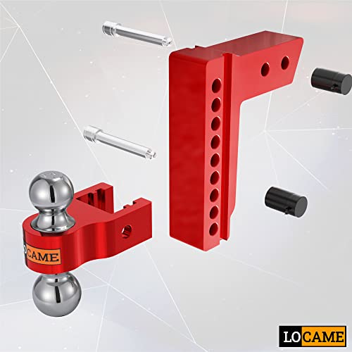 Locame Adjustable Trailer Hitch, Fits 2.5-Inch Receiver Only, 8-Inch Drop/Rise Aluminum Drop Hitch,18,500 Lbs Gtw-Tow Hitch For Heavy Duty Truck With Double Stainless Steel Locks, Red, Lc0015 #TOP3