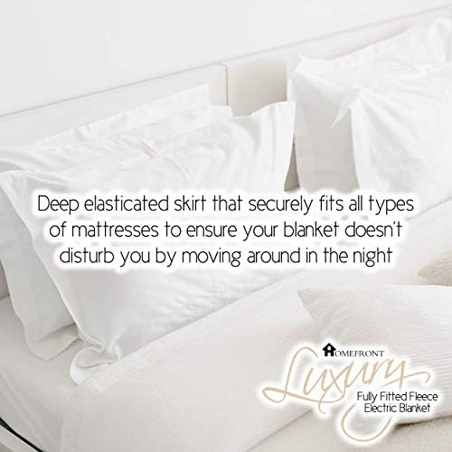 Homefront Electric Blanket Dual Control - Super King Bed Premium Fleece Fully Fitted Heated Mattress Cover 203 x 182 x 40cm Underblanket with Elasticated Skirt - Advanced Overheat Protection - Individual Body and Foot Heat Technology - Fast Heat Up Time