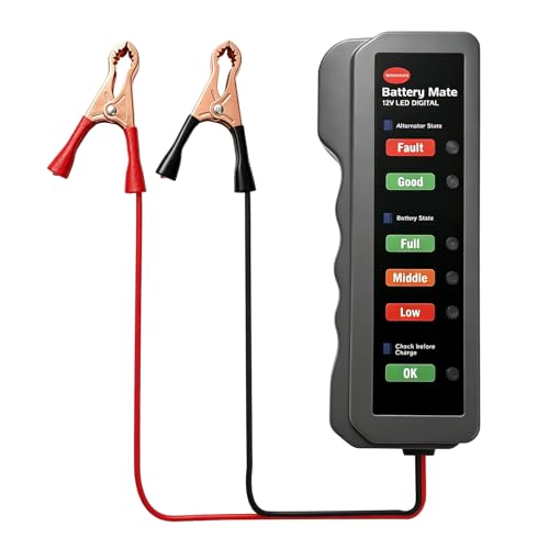 12V Testeur de Batterie Voiture, Alternateur Testeur de Automobile avec Indicateur LED, Vérificateur de Batterie Numérique Analyseur pour Vérifier...