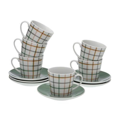 Versa Set de 6 tazas de té con plato Peter, Medidas (Al x L x An) 10,5 x 8 x 6 cm, Color Verde Oscuro