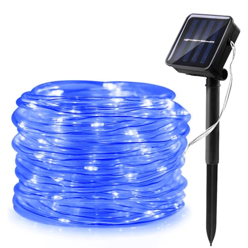 WoskjXas Solar Luz de Cuerda, 12m 100LEDs Solar Guirnalda Manguera, Luces Solares Impermeables, Solares Iluminación Cuerda Decoración con 8 Modos para Jardín Boda Fiesta de Navidad