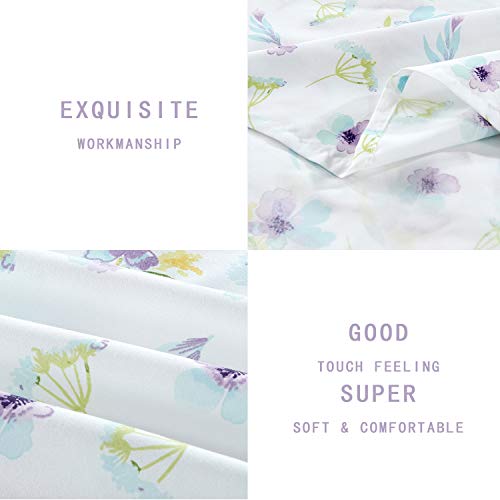 softan Queen Bed Sheet Set, 4 PC Dandelion Printed Brushed Microfiber Elegant Bedding Set, 1 Flat Sheet,1 Deep Pocket Fitted Sheet, and 2 Pillow Cases, Breathable & Silky Soft Feeling Sheets