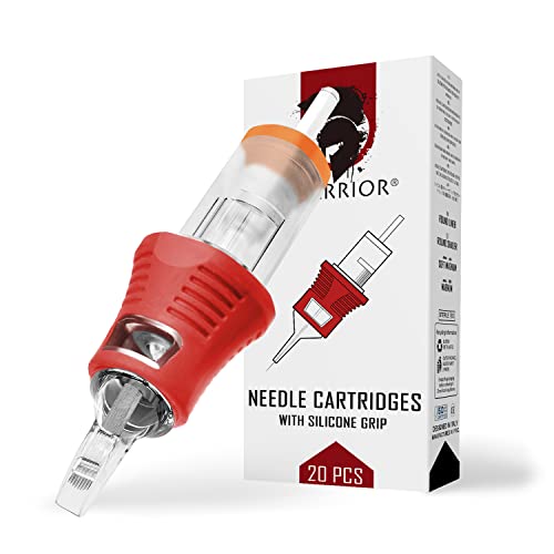 WARRIOR PRO Cartuchos de agujas de tatuaje con mango de goma de silicona Cartucho de aguja de tatuaje esterilizado Magnum Soft Curve 20pcs Maquillaje permanente de acero japonés PMU(0.25MM-0815CM) Cover