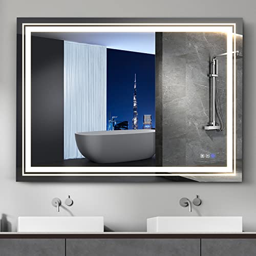 Fralimk Led Mirror 36X48 Inch Led Makeup Bathroom Mirror With Lights, Anti-Fog Dimmable Led Lighted Bathroom Vanity Mirror For Wall, Frameless Smart Mirror, 3 Light Color, Vertical & Horizontal Hang #TOP26