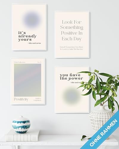 mojoliving Nowoczesny zestaw plakatów z aurą, obrazy Aura w stylu Aesthetic Preppy Room Decor Y2K Angel Number plakat estetyka joga plakat beżowy plakat zielony manifestacja 4 x A4