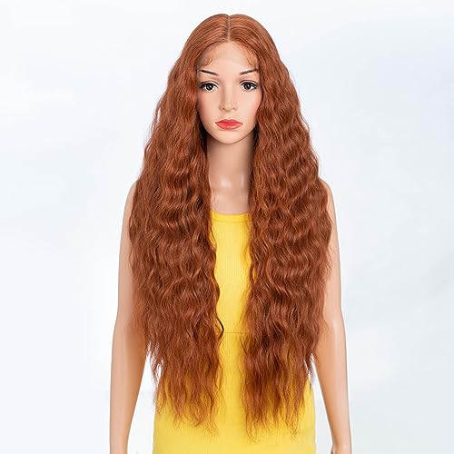 DÉBUT Lace Front Wigs 30 inches Water Wave Super Long Wigs 5% Brazilian Human Hair and 95% Heat Resistant Synthetic Wig 240g 6 inches Lace Parting (LACE 30"