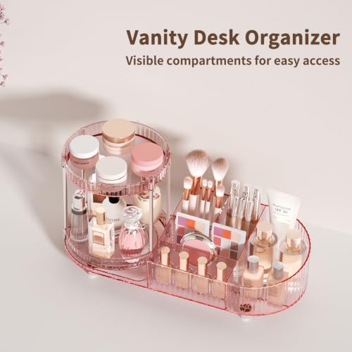 Image of Makeup Organizers for Vanity, 2 Rotating Perfume Trays and 5-Compartment