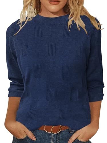 Image of Sweaters for Women 3 /4 Sleeve Tops Round Neck Loose Casual Tunic Blouses