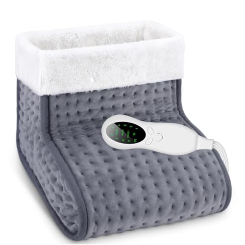 BIUTEE Chauffe-pieds électrique, 10 niveaux de température, doublure lavable rapidement, plage de température 30℃ à 60℃, minuterie intelligente, cadeau de Noël unisexe, Gris foncé