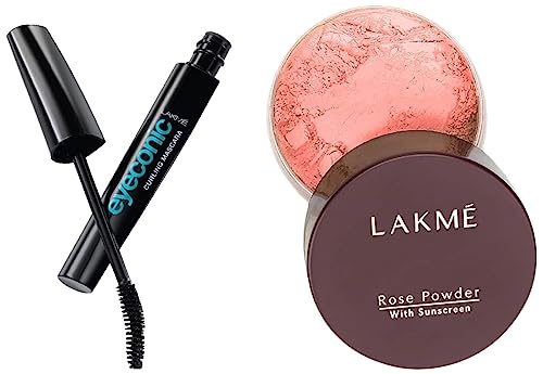 Image of LAKME Eyeconic Lash Curling Mascara, Black, 9Ml And Lakme Rose Face Powder, Warm Pink, 40G