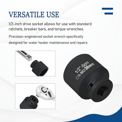 Clé à douille pour chauffe-eau bloqué pour dévisser la résistance de 3,8 cm - 6