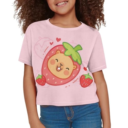 Image of Girls Crop Tees Crew Neck Casual Short Sleeve T Shirts Kids Loose Soft Comfortable Tees Blouses Shirt for Little Girl