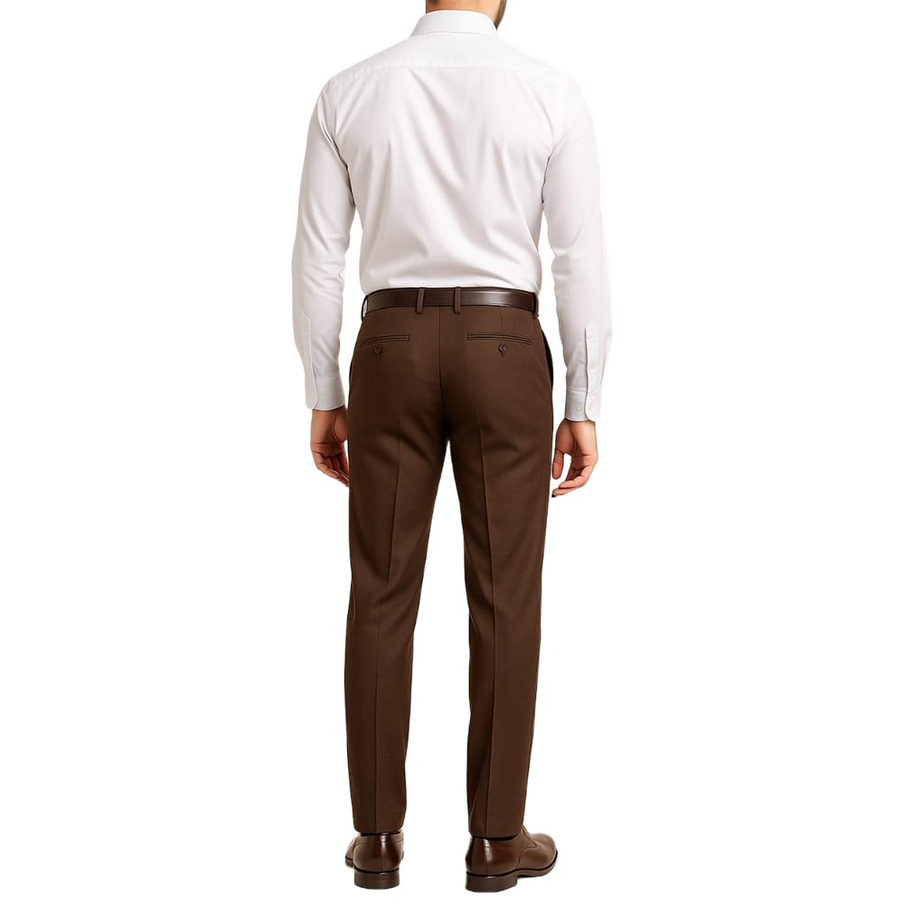 Men's Formal Dress Trousers, Dark Brown, Flat Front Pants-picture-20