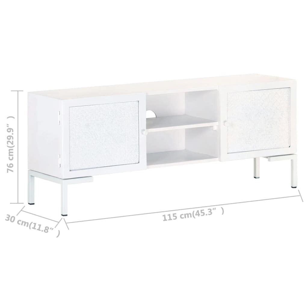 TV-Schrank Weiß 115x30x46 cm, Massivholz Mango, mit 2 Türen und Regalen, Robustes Media-Center für Wohnzimmer und Schlafzimmer