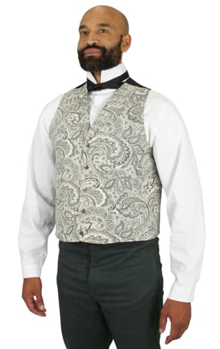Historical Emporium Men's Cotton Paisley Formal Suit Vest, Regency Victorian Edwardian Tuxedo Dress Thackery Waistcoat