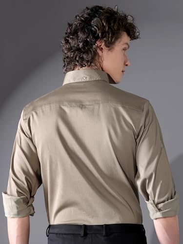 Image of BEYOUNG Regular Fit Formal Satin Shirt for Men | Full Sleeves | Men's Stylish Satin Silk Shirt | Formal Shirt | Buttondown Collar | Satin Solid Shirt for Men