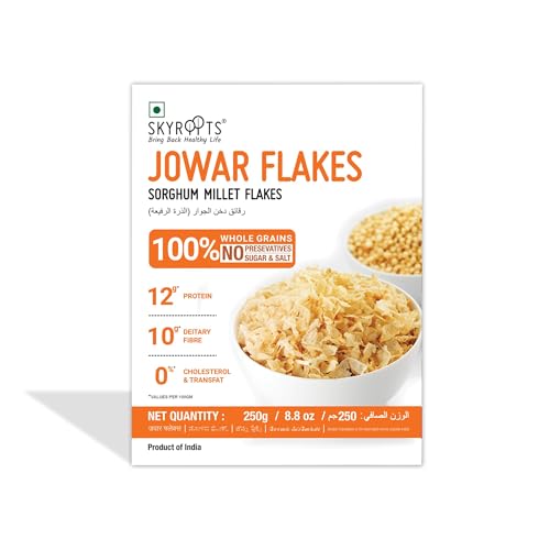 Image of SkyRoots Jowar Flakes & Bajra Flakes Combo 500g - Millet Cereal | Healthy Breakfast Cereal | No Added Sugar | High Fiber | Sorghum Flakes | Pearl Millet Flakes | Ready to Eat Snack | Pack of 2 ( Each 250g)