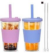 Reusable Bubble Tea Cup  24 Oz  With Straw And Double Walled Insulation For Smoothies Boba