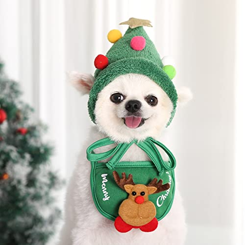 Haustier-Weihnachtskostüm, 4 Stück, Hunde- und Katzen-Weihnachtsoutfit, lustige Geweihe, Weihnachtsmützen, verstellbarer Umhang, Weihnachtsmann-Speicheltücher für Hündchen, Katzen, Anziehsachen