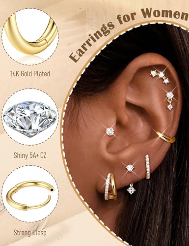 BESTEEL Small Stud Hoop Earrings for Women - 7 Pairs Hypoallergenic 14K Gold Plated Huggie Earring Sets for Multiple Piercing Dainty Earring Stacks Cute Silver Cartilage Jewelry Trendy Gifts2