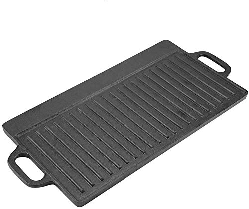 Cast Iron Griddle, Double Non-Stick Cast Iron Griddle Plate, BBQ Grill Grill Griddle with 2 Integral Handles, 50.5 * 23.5 * 1.4cm