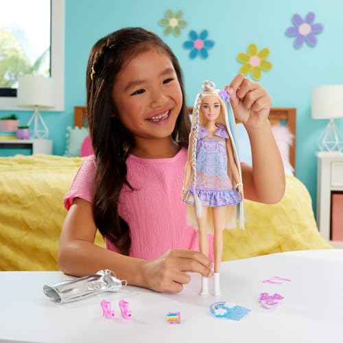 Barbie Fun & Fancy Doll & Accessories, Blonde Fashion Doll with Extra-Long Hair & 2 Looks, Including Silver Metallic Dress & Hair Extension, JCT72