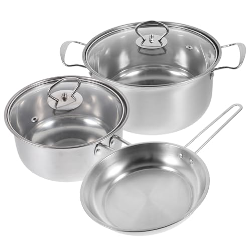 UTHCLO Ollas y Sartenes de Acero Inoxidable Juego Cacerola para Sopa Cazo para Leche y Sartén Antiadherente Apto para Cocinas de Inducción Fácil Limpieza y Agarre Seguro