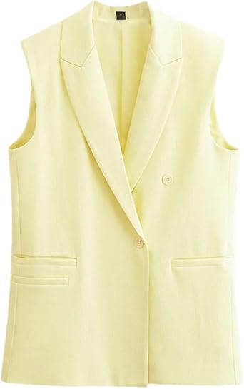 Zadaos Womens Yellow Lapel Collar Sleeveless Blazer Vest With Button Closure And Front Pockets For Stylish Office