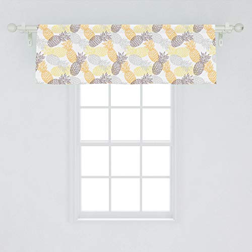 Ambesonne Fruits Window Valance, Soft Toned Exotic Pineapple Tropical Diet Food Illustration, Curtain Valance For Kitchen Bedroom Decor With Rod Pocket, 54" X 18", Marigold Dimgray #TOP1