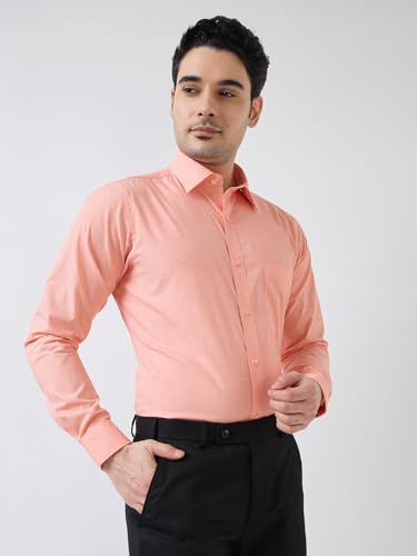 Image of Raymond Men Slim Fit Fil-A-Fil Pattern Pure Cotton Semi Cutaway Collar Full Sleeve Formal Shirt