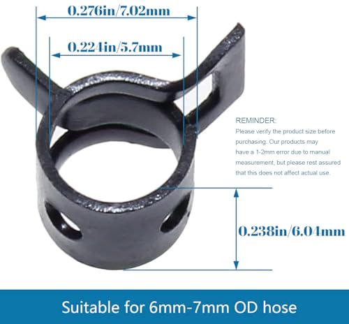 Bonsicoky 50Pcs 1/4\" Spring Band Type Action Hose Clamp, 6mm Black Manganese Steel Spring Clip Pipe, for Fuel Line Silicone Hose Line Water Pipe