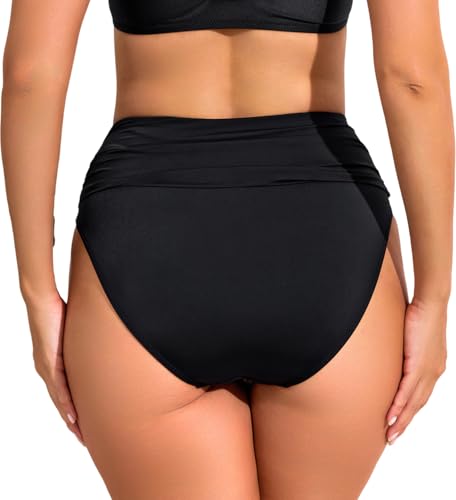 Image of COCOPEAR Full Coverage Bikini Bottoms for Women Mid Rise Bathing Suit Bottoms for Women Ruched Tummy Control Swim Bottoms