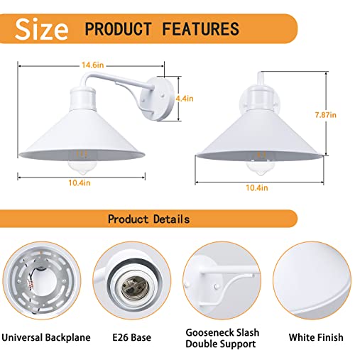 2 Pack Outdoor Wall Lights Wall Mount For House, Front Porch Outdoor Wall Light Fixtures Wall Mount, Modern Farmhouse Outdoor Wall Sconce, Classic Barn Lights Outdoor & Indoor-E26 Socket, White #TOP2