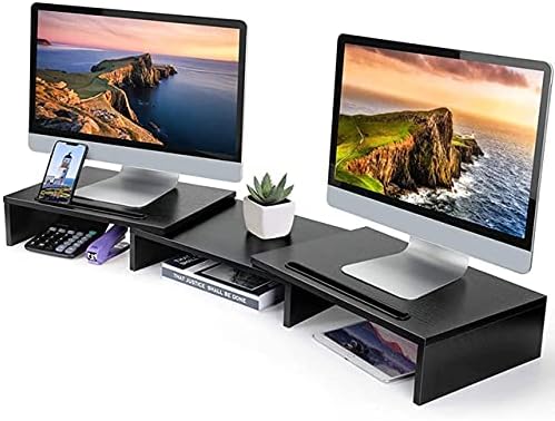 Dual Monitor Stand, Monitor Stands for 2 Monitors, Monitor Stand Riser for PC, Computer, Laptop - Computer Monitor Stand with Adjustable Length and Angle, Desktop Organizer with 2 Slots