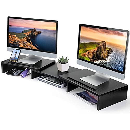 Dual Monitor Stand, Monitor Stands For 2 Monitors, Monitor Stand Riser For Pc, Computer, Laptop - Computer Monitor Stand With Adjustable Length And Angle, Desktop Organizer With 2 Slots #TOP18
