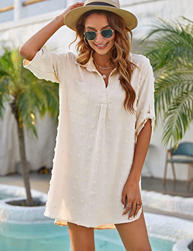 Image of Blooming Jelly Womens Swimsuit Coverups White Chiffon Bikini Swimwear Beach Cover Up Dress Shirt