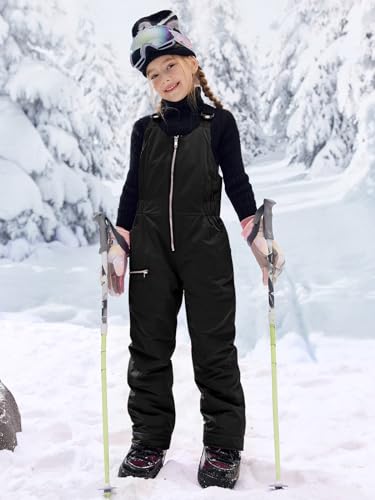 Image of Haloumoning Kids Snow Bibs Girls Ski Pants Waterproof Insulated Snowboard Overalls Snowsuit 5-14 Years