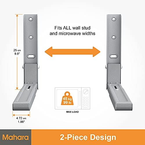 mahara Microwave Oven Shelf Brackets - Wall Hanging Microwave Shelf Adjustable Depth - Wall Mount Hanging Shelf Max 45kg - Space Saving Microwave Brackets Wall Shelf - Kitchen Storage & Organisation