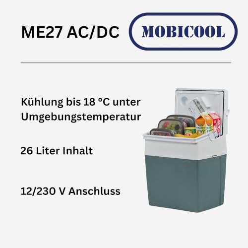 Mobicool ME27 elektrische Kühlbox, 12V und 230V, 26L, blau - Mini-Kühlschrank für Auto, Camping, Urlaub, Boot, Festivals - leicht, tragbar, mit praktischem Kabelfach und Eco/Max Modus