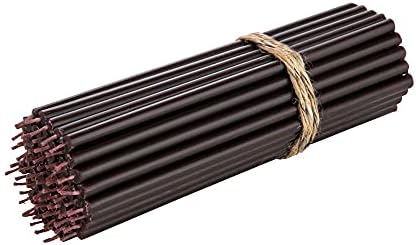 Danilovo Pure Beeswax Candles - No-Drip, Smoke-Less, Tall, Thin Taper Candles  Decorative Candles for Church Prayer, Decor or Birthday Candles  Honey Scented Candles  6.4x0.22 (Burgud, 50pcs)