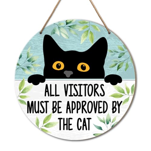 Divertida decoración del hogar de gato, letrero de gato para decoración de puerta delantera del hogar, todos los visitantes deben ser aprobados por el gato, regalo para amantes de los gatos, mamá,