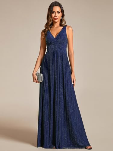 Ever-Pretty Women's Glitter Sleeveless V Neck A-Line Pleated Waist Evening Gowns 021333
