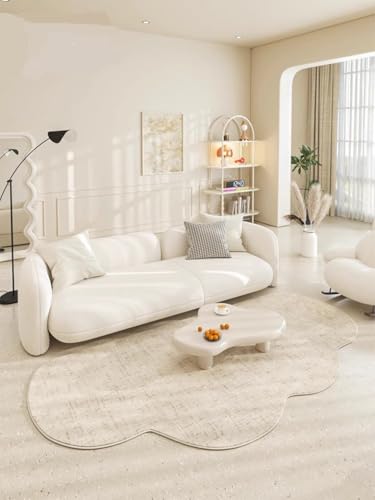 Light Off White Abstract Texture Indoor Irregular Shaped Area Rug