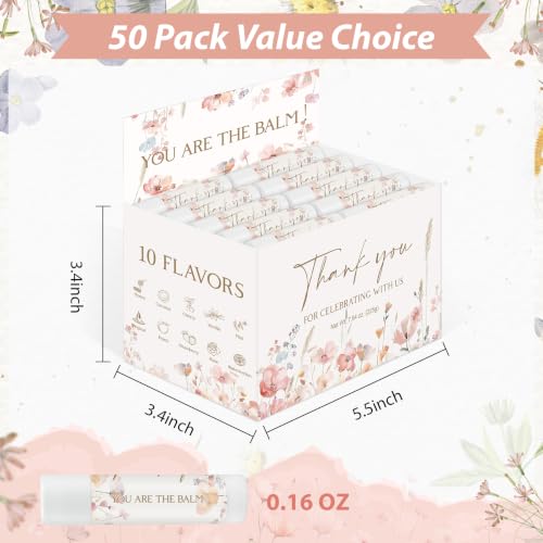 Image of 50 Pack Moisturizing Lip Balms Bulk Wild Flower Floral Wedding Gifts Party Favors Baby Bridal Shower Bachelorette Birthday Reception Ideas Thank You You Are The Balm Beeswax Christian Women