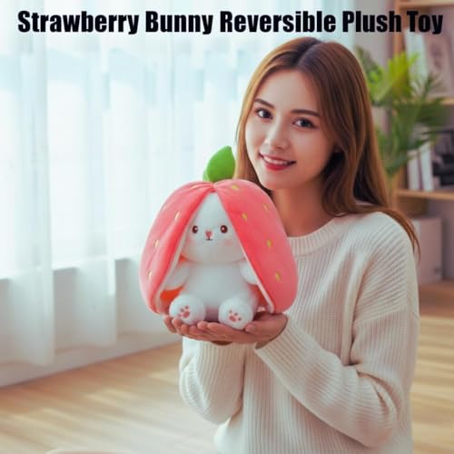 Image of ADORA Reversible Bunny,Cute Rabbit Sofa Pillow Stuffed Strawberrry Bunny