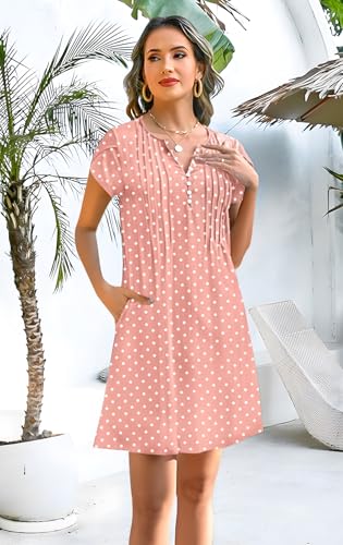 Image of Disamer Womens Casual Dresses Short Sleeve Summer Dresses 2026 Boho Floral Beach Sundresses Spring A-Line Dress with Pockets