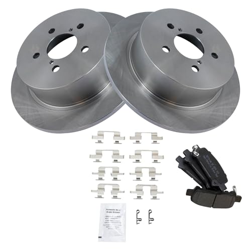 Image of TRQ Rear Brake Pad and Rotor Set Semi Metallic Rotors Compatible with 2008-2009 Subaru Legacy