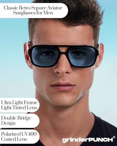 grinderPUNCH Retro Flat Square Trendy Sunglasses for Womens Mens Vintage 70s Style Double Bridge Sunglasses (Blue)4