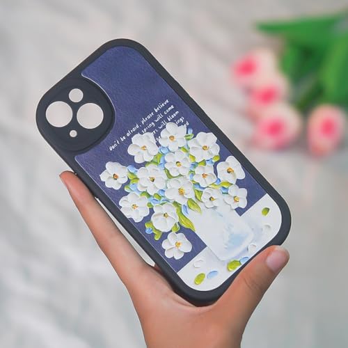 Image of Peeperly Back Cover Case for iPhone 15 Pro Scratch Resistant Anti-Slip TPU Shockproof Protective Durable Flower Painting Case for Girls & Women(Blue)