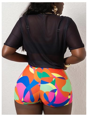 Women's 3 Piece Plus Size Swimsuit Tankini Shorts Set High Waisted Bathing Suit Graphic Beachwear with Mesh Cover Up2